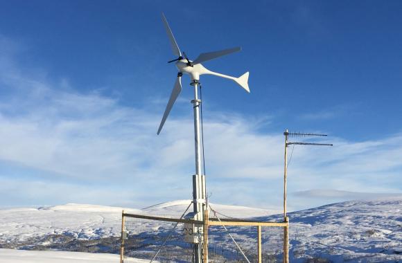 Micro wind turbine on hillside