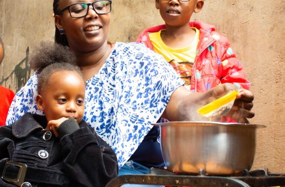 Family cooking on a clean stove indoors